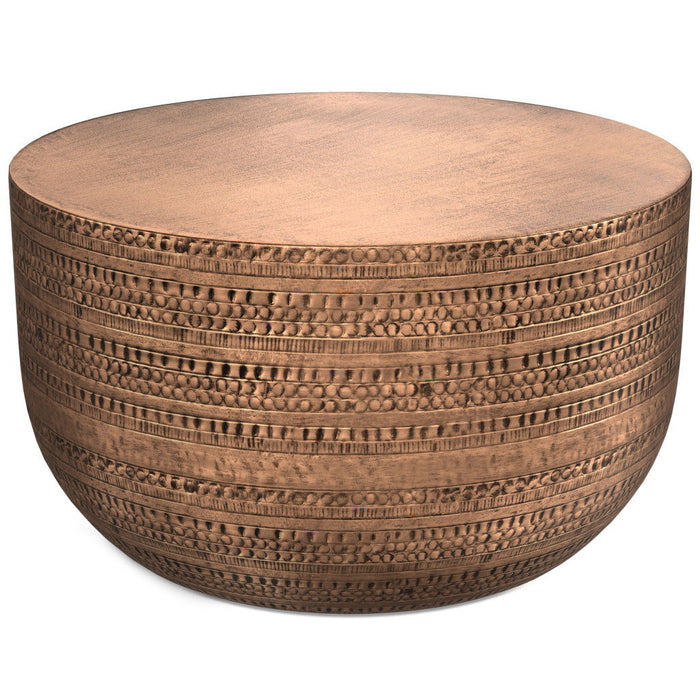 Metal Round Drum End Table - Copper