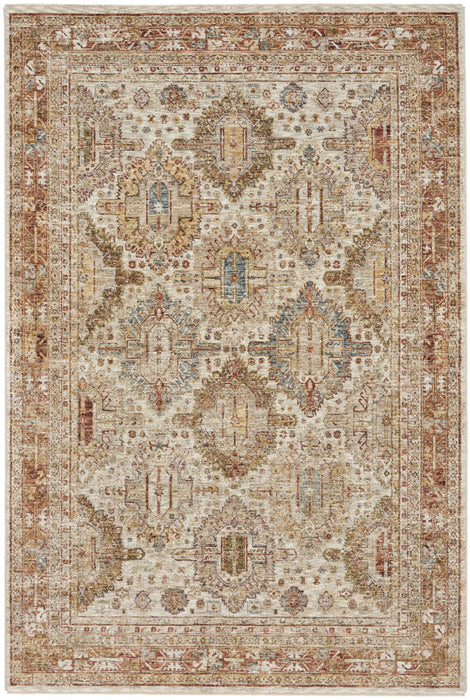 5' X 8' Geometric Distressed Area Rug (550334) - Ivory / Red