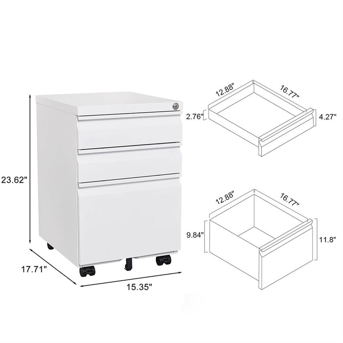 Giga contemporary metal filing cabinet with three drawers, lock, office storage for legal and letter size files.