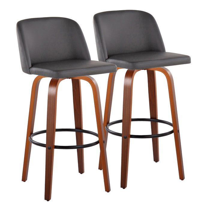 Toriano - 30" Faux Leather Fixed-Height Barstool (Set of 2) - Dark Gray