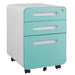 Giga 3-drawer mobile filing cabinet with 5-wheel design, steel construction, under-desk office storage for legal and letter files.