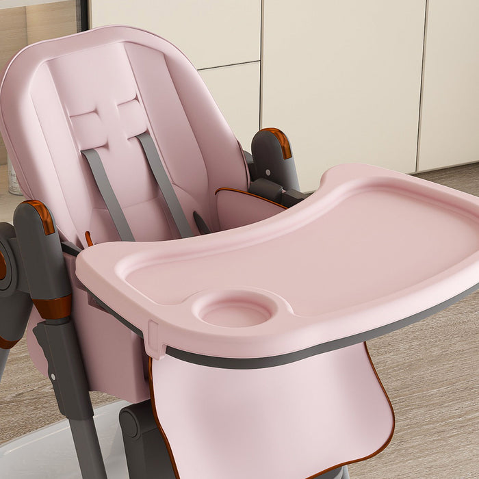 Giga adjustable baby high chair with safety belt, portable infant feeding seat, silent lockable wheels, suitable for ages 0-6 years