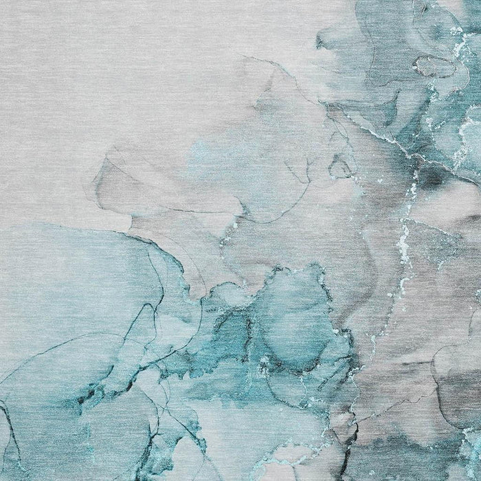 10' X 14' Abstract Washable Area Rug With UV Protection (647320) - Teal / Gray / Ivory