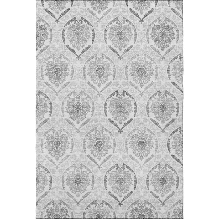 10' X 14' Medallion Washable Area Rug With UV Protection - Silver And Gray