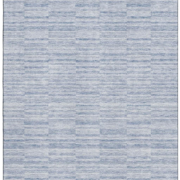 10' X 14' Striped Washable Area Rug With UV Protection - Sky Blue And Ivory