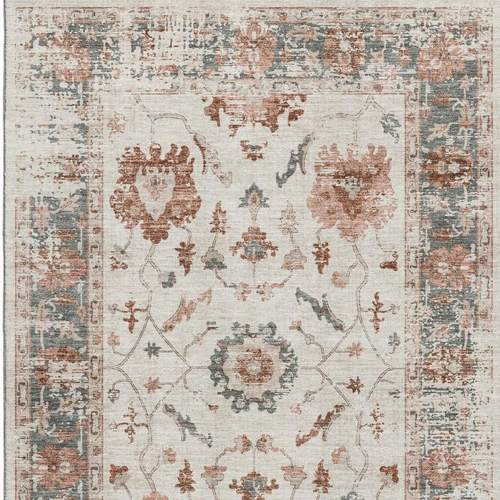 10' X 14' Oriental Washable Area Rug With UV Protection (709884) - Linen / Ivory / Salmon