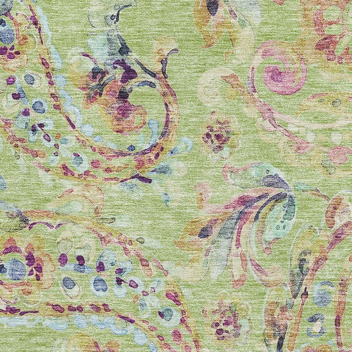 10' X 14' Paisley Washable Area Rug With UV Protection - Artichoke Green