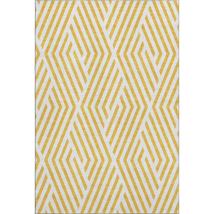10' X 14' Geometric Washable Area Rug With UV Protection (648610) - Yellow / Ivory