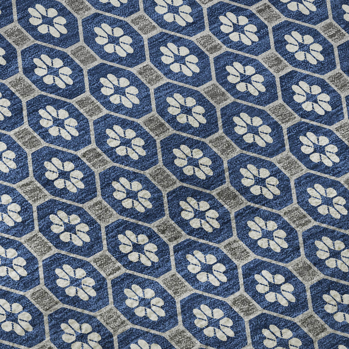 10' X 14' Geometric Washable Area Rug With UV Protection (693660) - Navy Blue / Gray / Silver