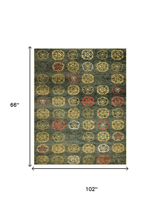 5' X 8' Floral Hand Knotted Area Rug (744182) - Yellow / Green / Orange