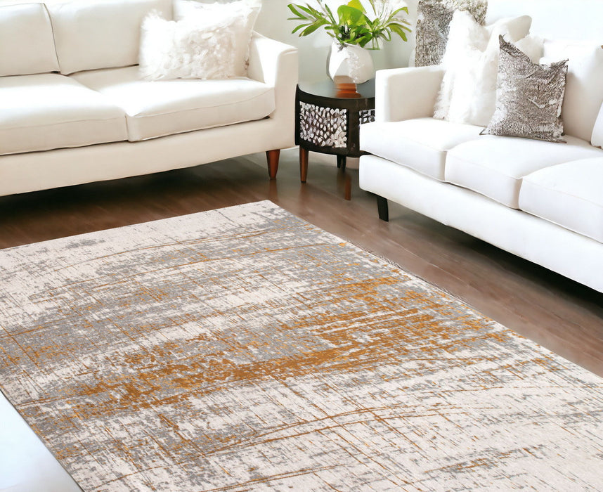 6' x 8' Abstract Non Skid Area Rug - Gray And Gold