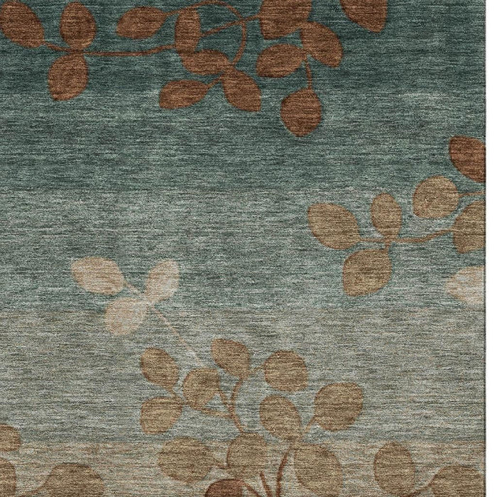 10' X 14' Floral Washable Area Rug With UV Protection (707503) - Coffee / Gray