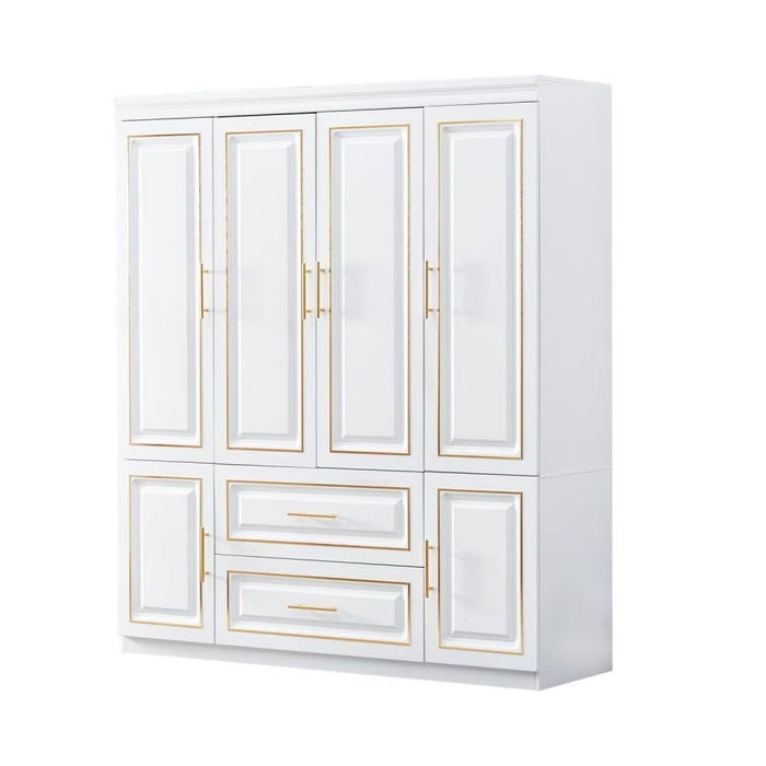 HomeRoots 79-inch six-door two-drawer combo dresser in gold and white, showcasing stylish wardrobe storage with sleek design