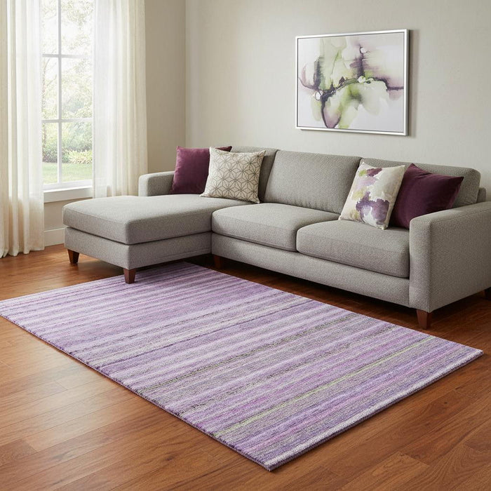 10' X 14' Striped Washable Area Rug With UV Protection (650812) - Purple / Gray