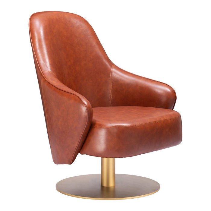 Faux Leather Swivel Arm Chair - Brown And Gold