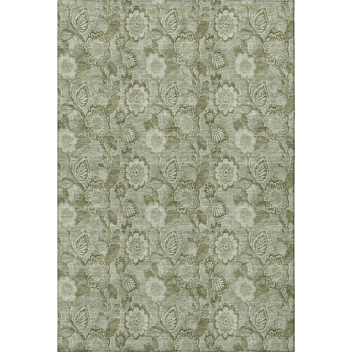 10' X 14' Floral Washable Area Rug With UV Protection (708766) - Artichoke Green / Fern Green