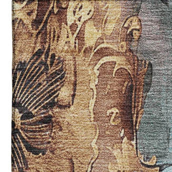 10' X 14' Floral Washable Area Rug With UV Protection (706313) - Blue / Gold / Copper