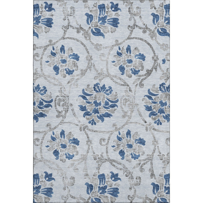 10' X 14' Floral Washable Area Rug With UV Protection - Sky Blue