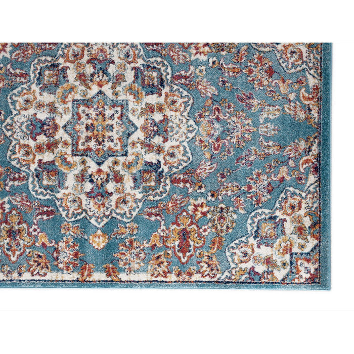 9' x 12' Medallion Power Loom Area Rug - Ivory Blue And Orange