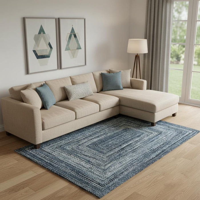 10' X 14' Geometric Washable Area Rug With UV Protection (699238) - Blue / Gray