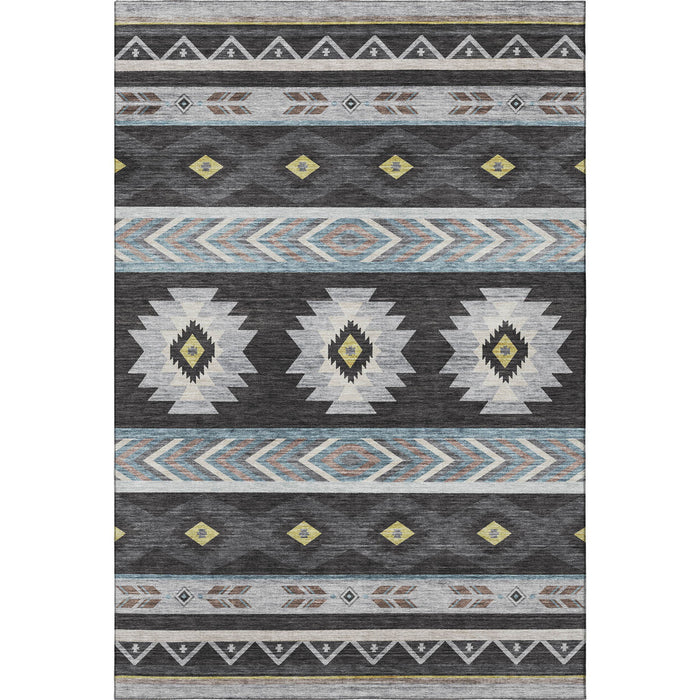 10' X 14' Geometric Washable Area Rug With UV Protection (645666) - Midnight / Gold / Ivory
