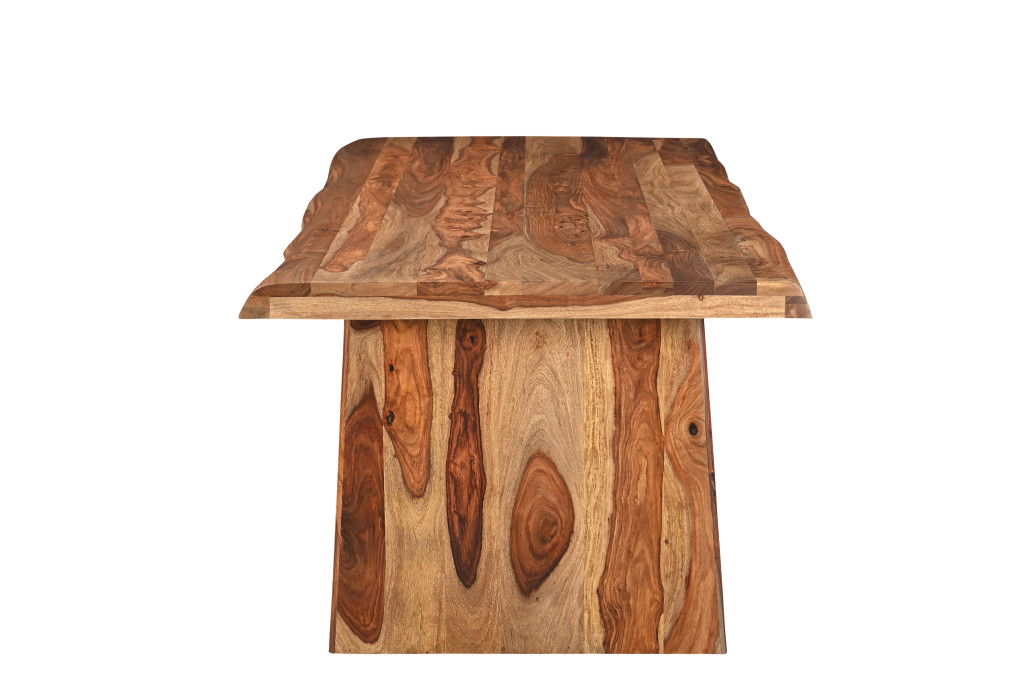 86" Wood Double Pedestal Live Edge Dining Table - Brown