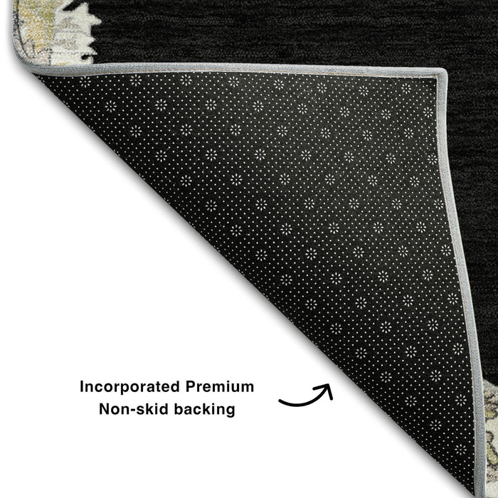 10' X 14' Oriental Washable Area Rug With UV Protection (679336) - Black / Ivory / Gold