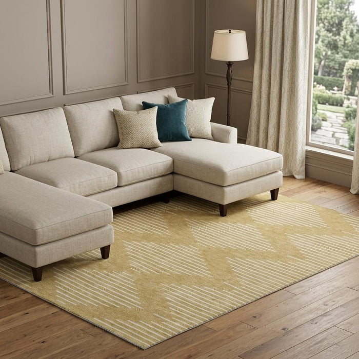 10' X 14' Geometric Washable Area Rug With UV Protection (679732) - Gold / Ivory