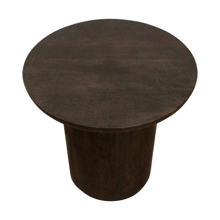 24" Distressed Solid Wood Round Pedestal End Table - Dark Brown