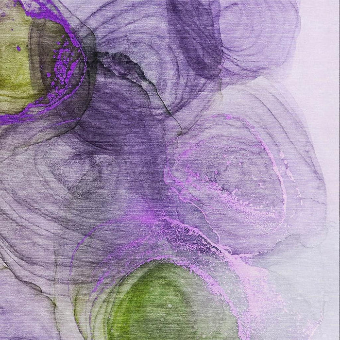 10' X 14' Abstract Washable Area Rug With UV Protection (647050) - Purple / Green / Ivory