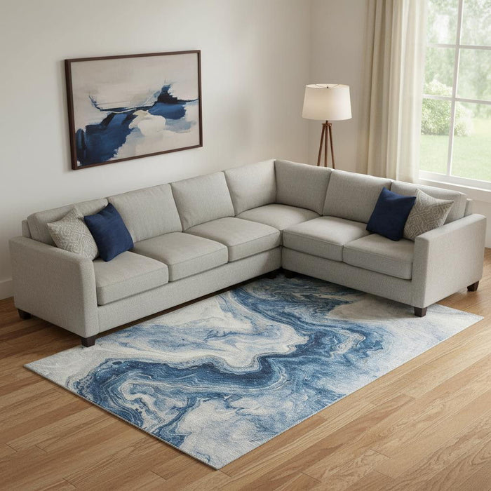 10' X 14' Abstract Washable Area Rug With UV Protection (697770) - Navy Blue / Ivory