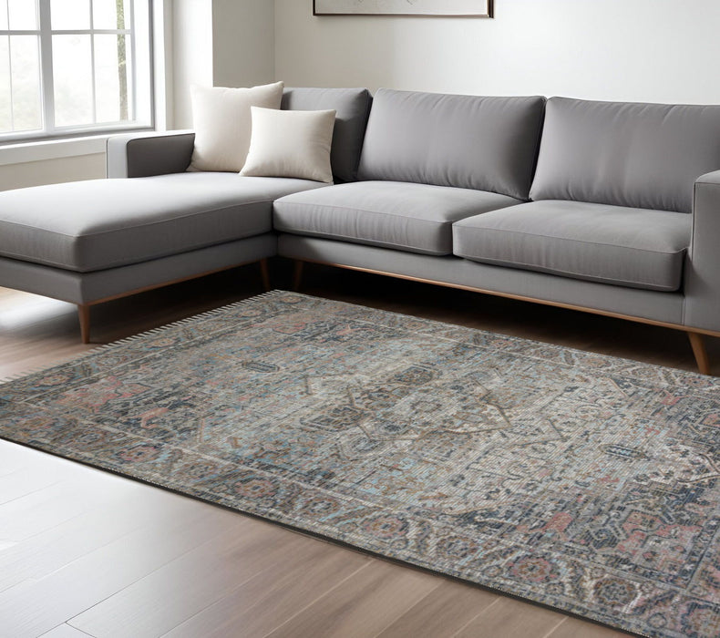 8' X 10' Oriental Hand Woven Area Rug With Fringe - Light Blue