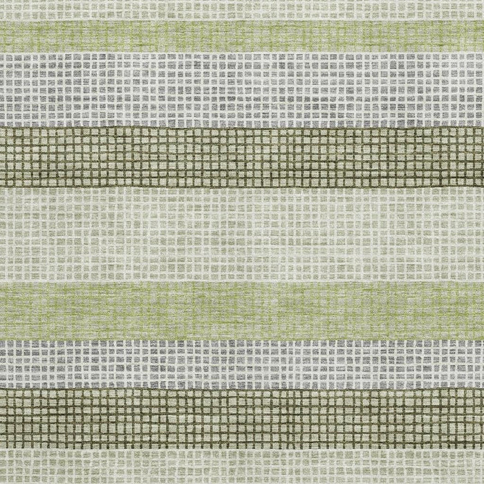 10' X 14' Striped Washable Area Rug With UV Protection (710783) - Artichoke Green / Ivory / Gray