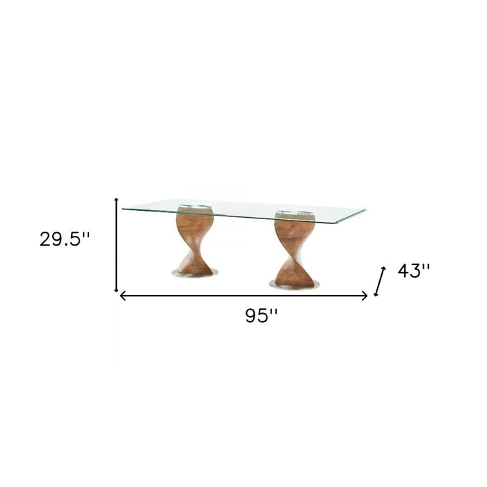 Double Pedestal Base Dining Table - Clear / Brown