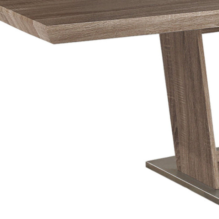 71" Wood And Metal Self-Storing Leaf Pedestal Base Extendable Dining Table - Gray