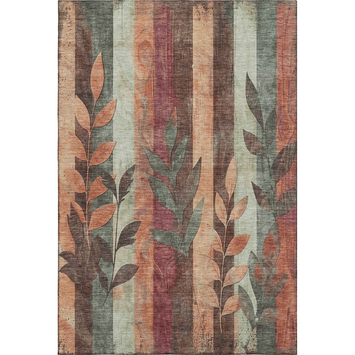 10' X 14' Floral Washable Area Rug With UV Protection (706397) - Terra Cotta / Sage