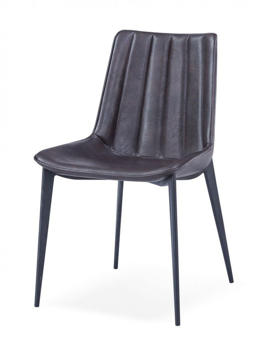 Contemporary Upholstered Faux Leather Dining Side Chairs (Set of 2) - Brown