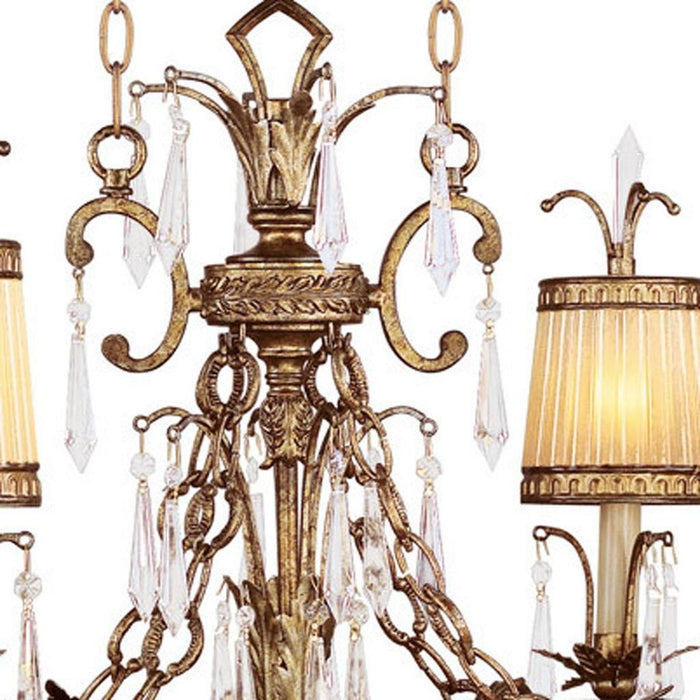 32" Six Light Metal Dimmable Chandelier With Shades - Gold