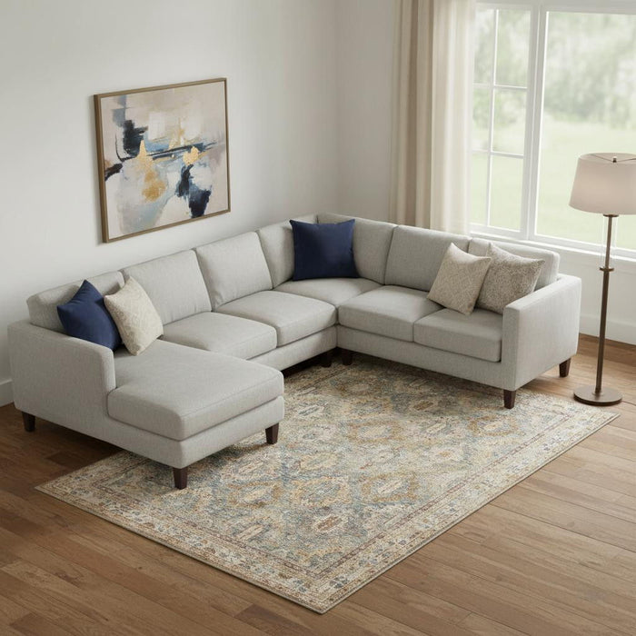 9' X 13' Geometric Distressed Area Rug (553098) - Blue / Gold