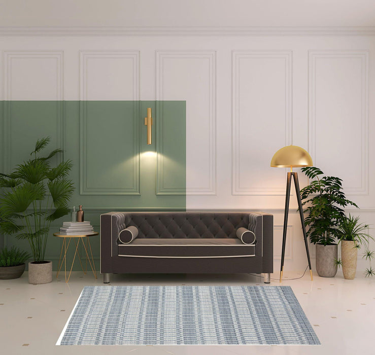 5' x 8' Striped Hand Woven Area Rug - Blue Gray And Ivory
