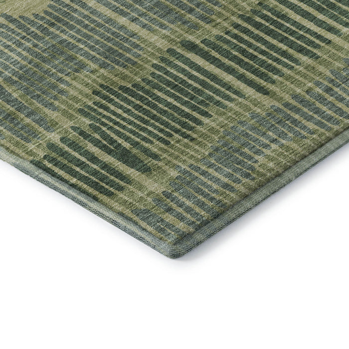 10' X 14' Striped Washable Area Rug With UV Protection (670652) - Green / Ivory / Taupe