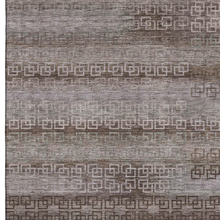 10' X 14' Striped Washable Area Rug With UV Protection (715081) - Chocolate / Gray