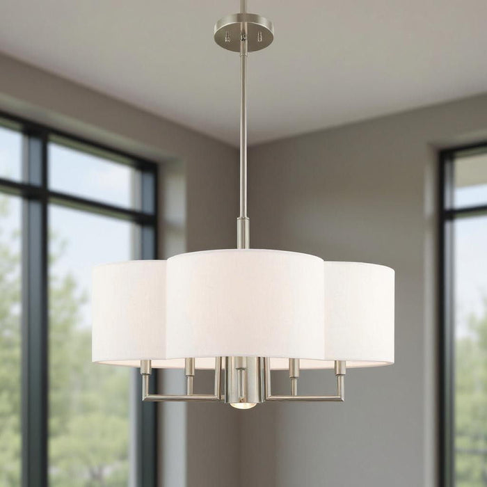 18" Six Light Dimmable Chandelier With Shades - Nickel
