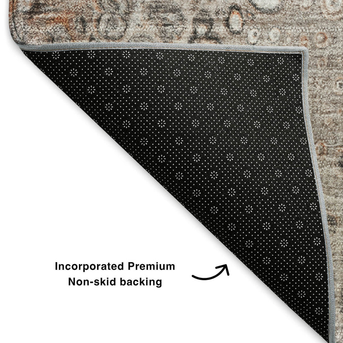 8' Abstract Washable Round Rug With UV Protection (650449) - Terra Cotta / Ivory / Gray