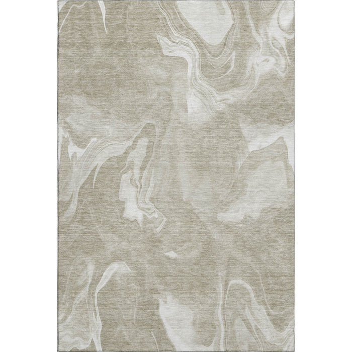 10' X 14' Abstract Washable Area Rug With UV Protection - Taupe And Ivory