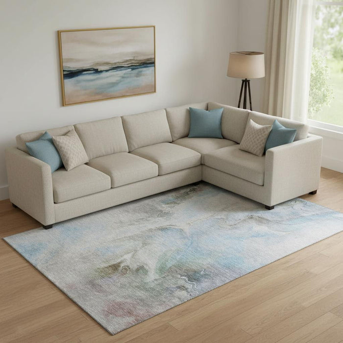 10' X 14' Abstract Washable Area Rug With UV Protection (697001) - Sky Blue / Gray / Silver