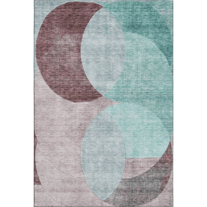10' X 14' Geometric Washable Area Rug With UV Protection (686306) - Teal / Mauve / Blush