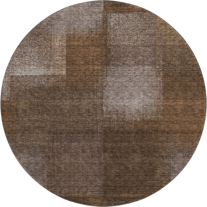 8' Abstract Washable Round Rug With UV Protection - Chocolate And Ivory