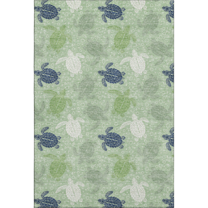 10' X 14' Geometric Washable Area Rug With UV Protection (646163) - Green / Ivory / Navy Blue