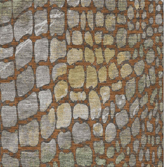 10' X 14' Abstract Geometric Washable Area Rug With UV Protection (677951) - Rust / Gold / Green
